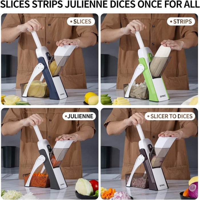 Safe Mandoline Slicer for Kitchen, 5 in-1 Vegetable Chopper