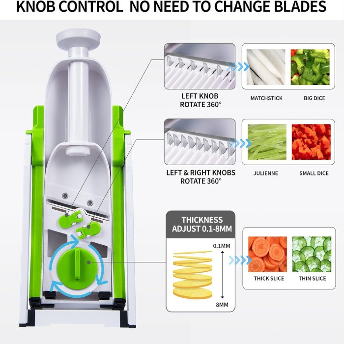 Safe Mandoline Slicer for Kitchen, 5 in-1 Vegetable Chopper