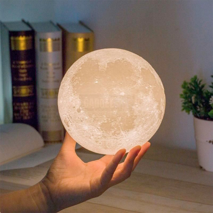 Rechargeable Remote Control With 3D Moon LED Lamp With Wood Stand & Touching
