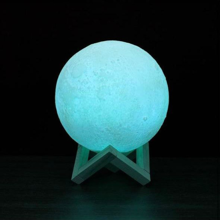 Rechargeable Remote Control With 3D Moon LED Lamp With Wood Stand & Touching