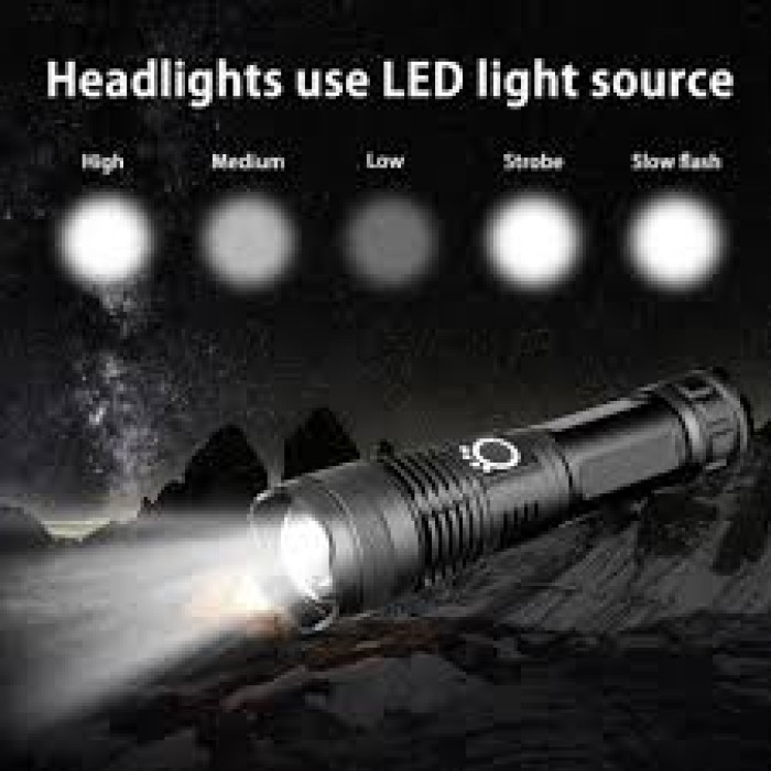 Rechargeable XHP50 Waterproof Zoom LED Flashlight USB Torch Light