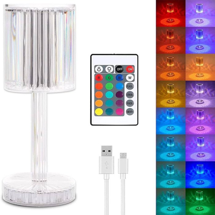 Crystal Satnd Diamond 16 Color Changing RGB Remote Control USB Rechargeable Touch Control Dimmable LED Table Lamp