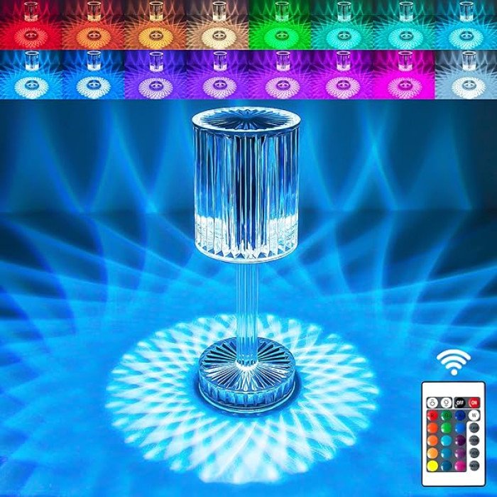 Crystal Satnd Diamond 16 Color Changing RGB Remote Control USB Rechargeable Touch Control Dimmable LED Table Lamp