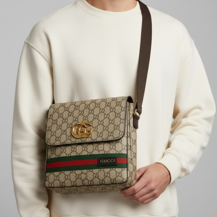 GUCCI SB-166 Luxurious Professional Waterproof Leather Trendy Side Body Bag For Unisex