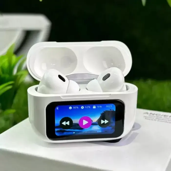 Multifunctonal Bluetooth 5.4 Wireless LCD Color Screen ANC Noise Cancelling TWS Sports Earbuds (White)
